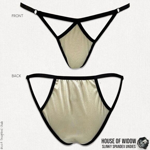 DOLLS KILL X HOUSE OF WIDOW SLINKY SPANDEX UNDIES IN OFF WHITE CHAMPAGNE PEARL M - Picture 1 of 11